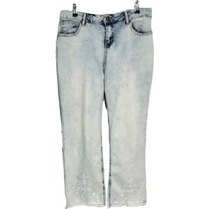 Suzanne Betro 90s Acid Wash High Rise Straight Leg Cropped Denim Jeans Frayed 14